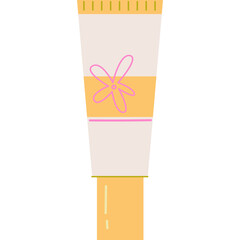 Illustration Of A Cream Tube With A Pink Flower Design And Orange Accent On A Transparent Background With Yellow Accents
