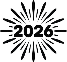 Obraz premium The year 2026 is represented with a burst of radiating lines.