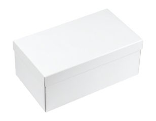 Blank, rectangular board game box, top lid on, viewed from a clean isometric angle, isolated on transparent background, png