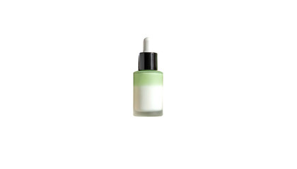Serum bottle with a green-white gradient against a stark black background