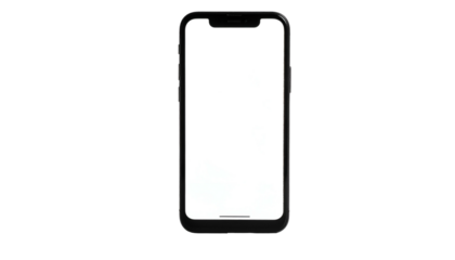 A smartphone with a blank white screen against a black background. Front view