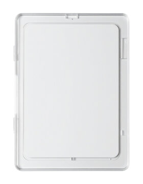 Blank trading card sealed inside a clear, graded plastic slab holder, isolated on transparent background, png