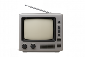 Retro television set with antenna and blank screen representing vintage media and old technology, transparent background