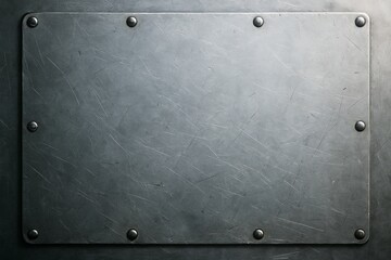 Industrial metal plate background with bolts and scratches, illuminated by soft light, showcasing rugged texture and mechanical concept. Ai generative