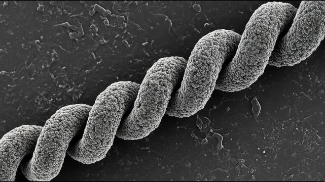 Monochrome SEM Zoom-Out Revealing Condensed Chromatin or Supercoiled DNA Fiber