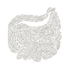 Feather pattern design with intricate details forming a curved shape on a white background design element vector illustration