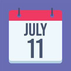 11 July Calendar. Blue Background. Isolated Vector Calendar.