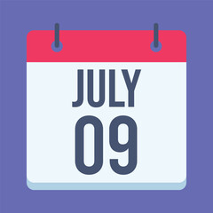 9 July Calendar. Blue Background. Isolated Vector Calendar.