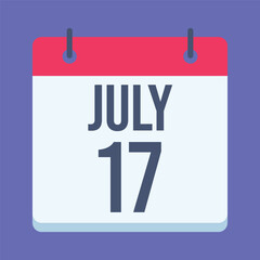 17 July World Emoji Day Calendar. Blue Background. Isolated Vector Calendar.