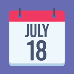 18 July Nelson Mandela International Day Calendar. Blue Background. Isolated Vector Calendar.