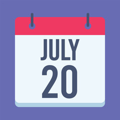 20 July International Chess Day Calendar. Blue Background. Isolated Vector Calendar.