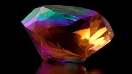 Geometric crystal prism displaying spectrum of colors on black background - Powered by Adobe
