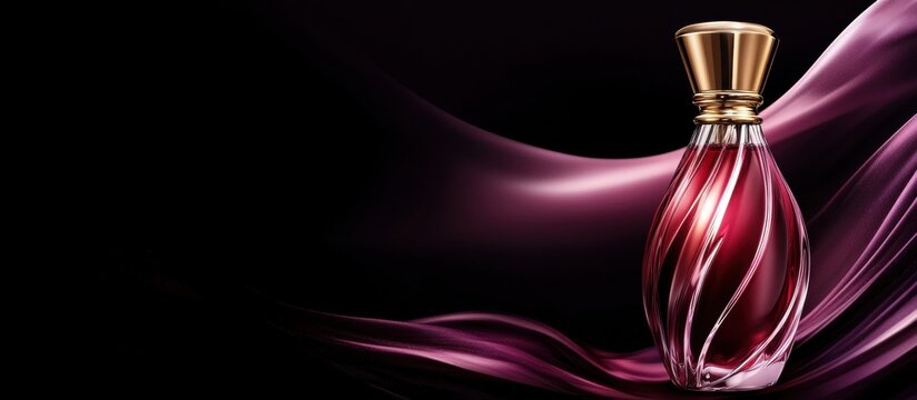 Luxurious glass perfume bottle on velvet background in pink and 3D rendering