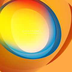 Abstract background features vibrant layers. Orange, yellow, blue hues blend smoothly creating dynamic visual effect. Modern design element.