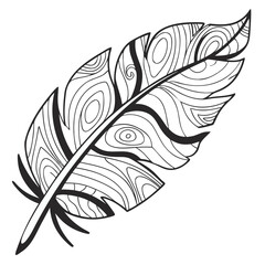 Obraz premium Black and White Feather Illustration with Intricate Swirling Patterns