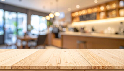 Wooden Tabletop with Cafe Background
