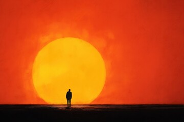 Outline of a person and large sun Creative depiction
