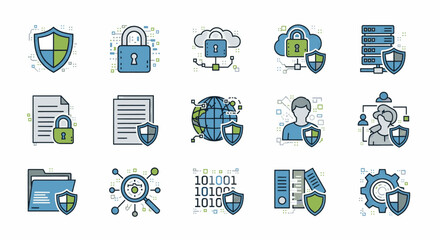 Cybersecurity and Data Protection Icons Set
