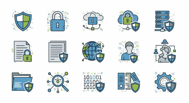 Cybersecurity and Data Protection Icons Set
