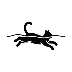 Obraz premium Black cat swimming gracefully through water silhouette