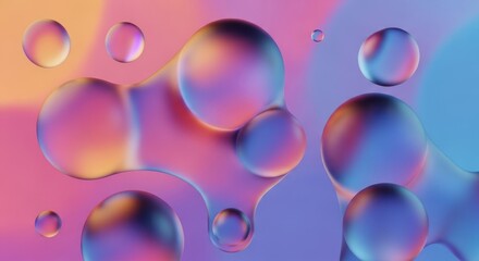 A vibrant abstract composition featuring a myriad of colorful, iridescent bubbles against a gradient background.
