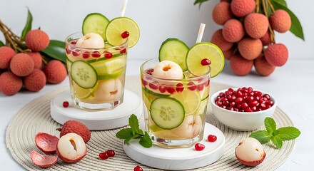 Fresh and Refreshing Lychee Fruit Infused Water with Cucumber and Lime