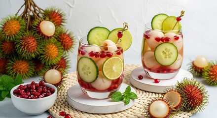 Refreshing and Delicious Lychee Rambutan Tropical Fruit Beverage Cold Summer Drink
