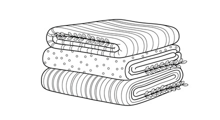 Obraz premium A stack of three folded blankets in white and patterned designs.
