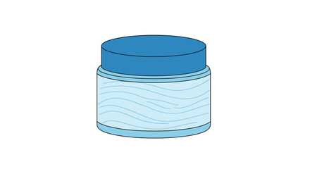 A transparent jar with blue lid and blue wavy lines inside.