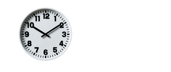 White clock face with black numbers and hands