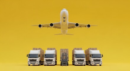 Modern 3D Rendering Global Delivery Plane Truck and Forklift Illustration