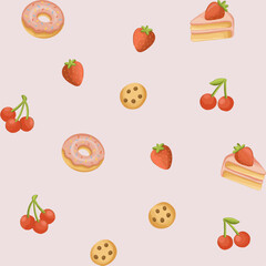 Seamless Pattern Pink Dessert Theme