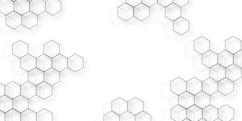 Abstract hexagon white background with shadow .white background Futuristic blue neon honeycombs. Modern technology design. Vector illustration.	