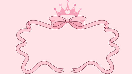 Elegant pink background, template with a cute pink ribbon frame with a bow and a princess crown with hearts and copy space for children's design. © Oleg  Zaharov