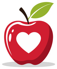 Obraz premium Red apple with a heart shape cutout illustration for health and love concepts