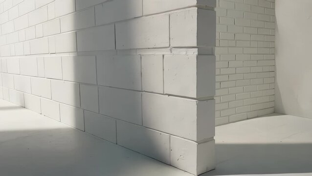 Close-up View of a White Painted Brick Wall Corner with Shadow Detail