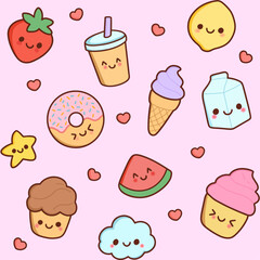 Seamless Pattern Doodle Dessert Theme