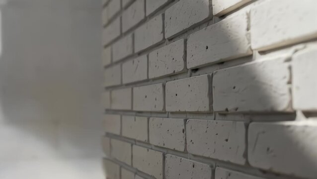 Close-up View of a White Painted Brick Wall Corner with Shadow Detail