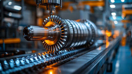 Obraz premium Close-up view of turbine during precision engineering process Generative AI