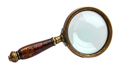 Ornate magnifying glass with carved wooden handle on black