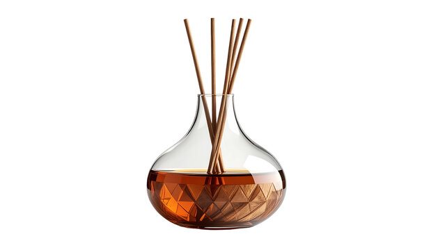Aroma diffuser with sticks; amber liquid, decorative base