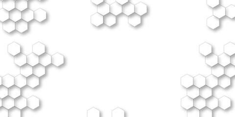 Abstract hexagon white background with shadow .white background Futuristic blue neon honeycombs. Modern technology design. Vector illustration.	