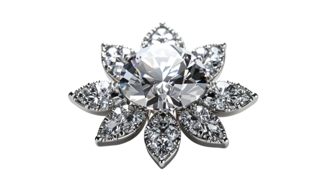 Diamond flower jewel, shining light on black background