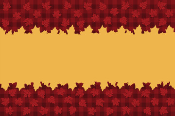 fall leaves background with red plaid pattern seasonal elements autumn theme flat design vector illustration
