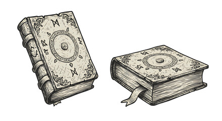 Illustrated books with ornate cover designs