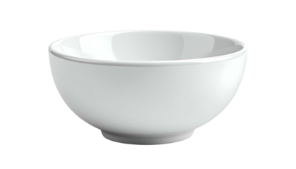 Shiny, white, ceramic bowl with a subtle rim against black background