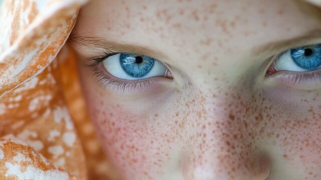 A close-up shot of a young girl's face with freckles, suitable for use in personal or commercial projects