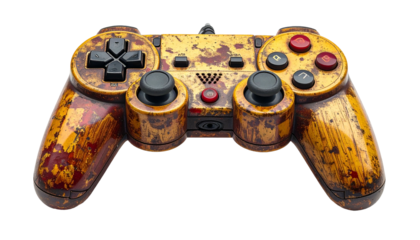 Worn, heavily distressed gaming controller