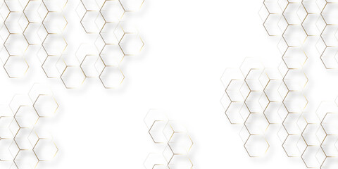 Abstract hexagon white background with shadow .golden background Futuristic blue neon honeycombs. Modern technology design. Vector illustration.	
