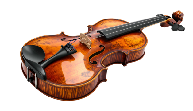 Ornate violin strings, bridge, ebony accessories against black - Powered by Adobe